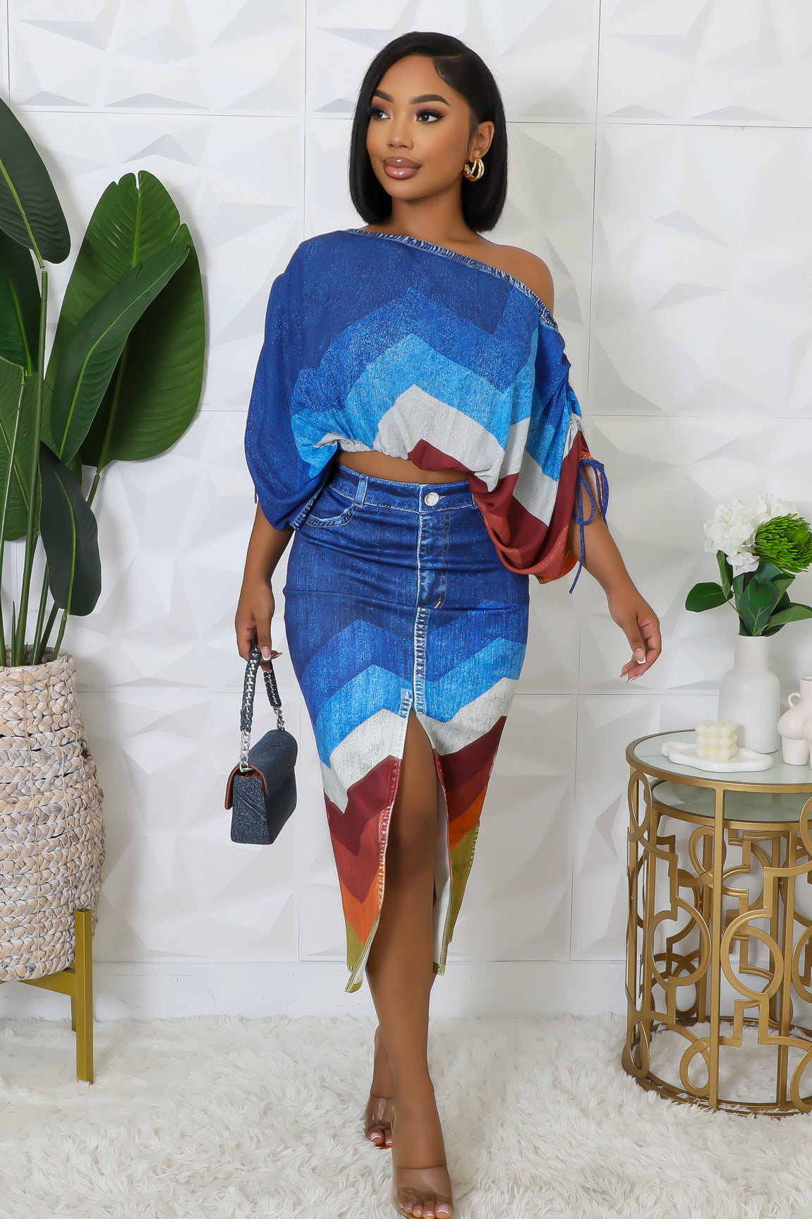 Off the shoulder top and skirt 2-piece set