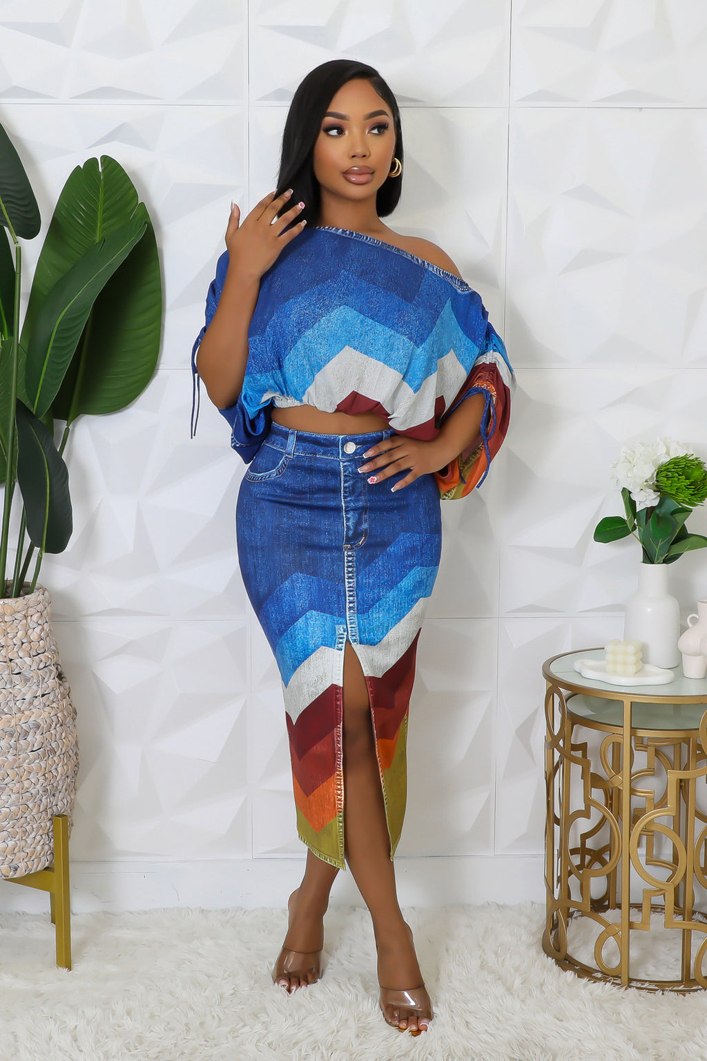 Off the shoulder top and skirt 2-piece set