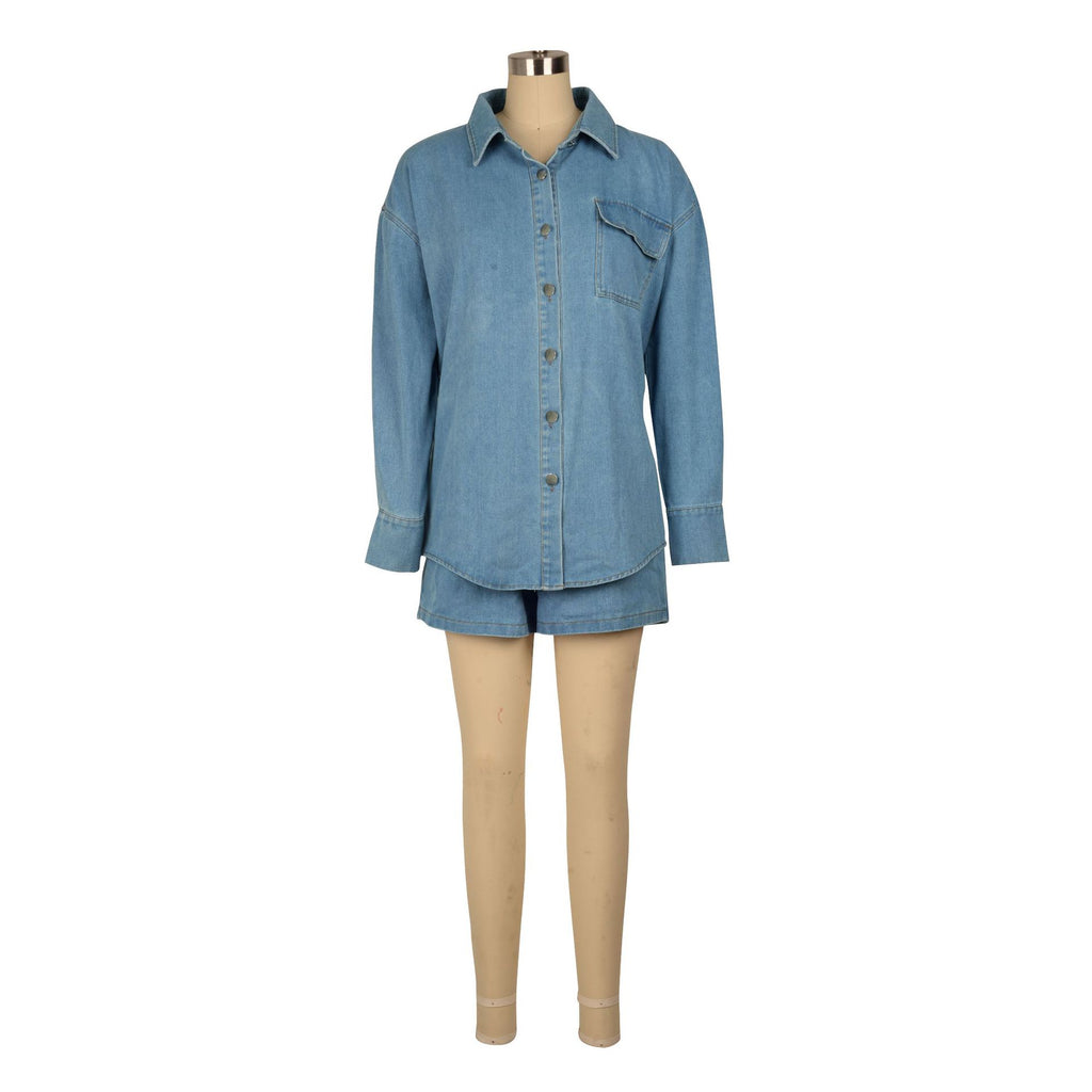 Denim Jacket and Shorts Two-Piece Set