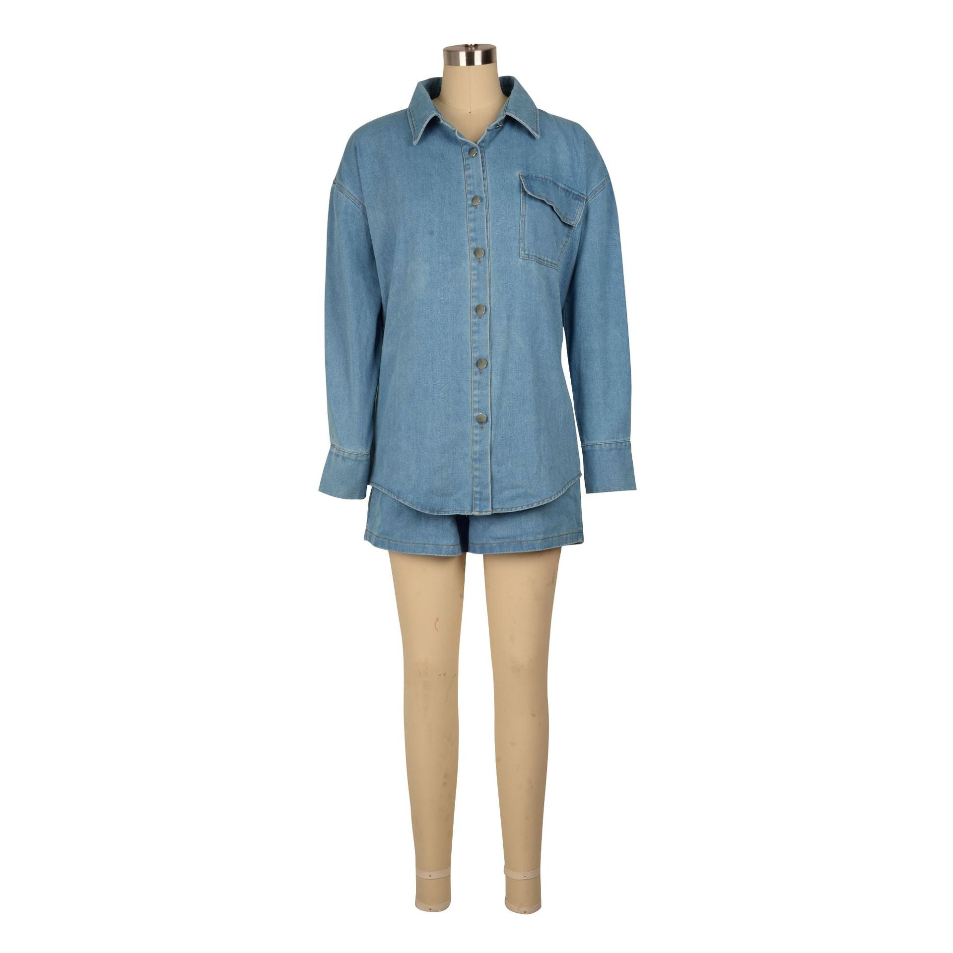 Denim Jacket and Shorts Two-Piece Set