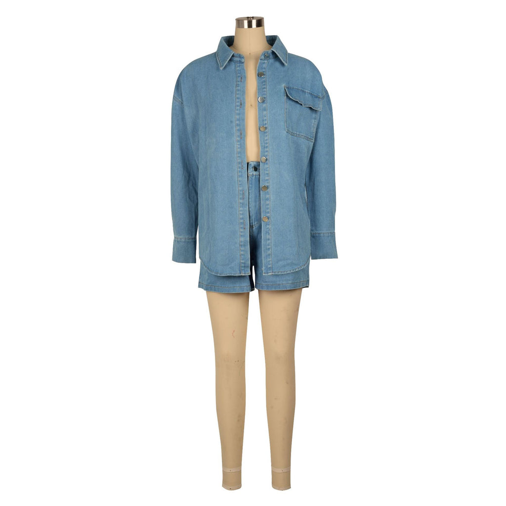 Denim Jacket and Shorts Two-Piece Set