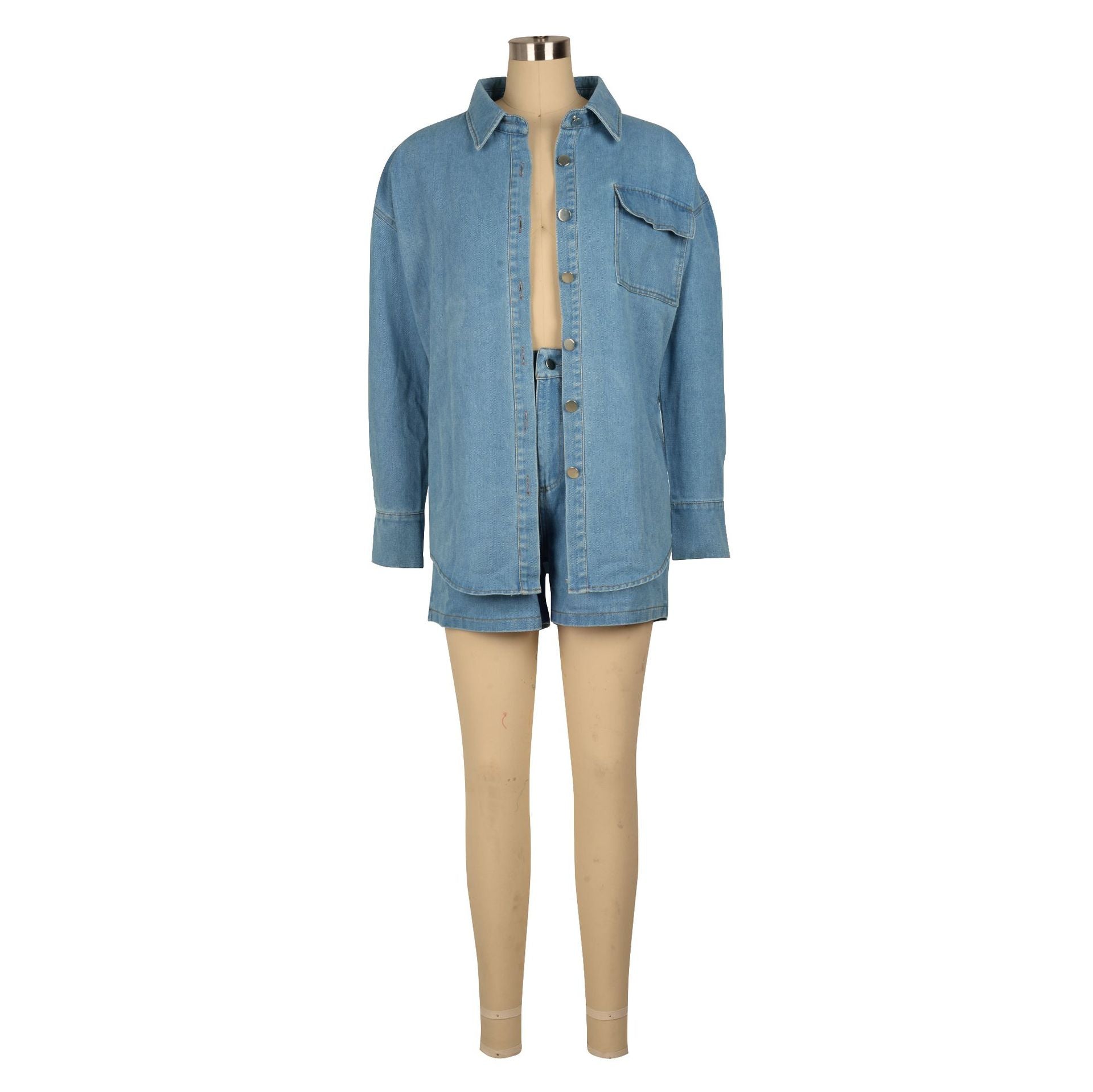 Denim Jacket and Shorts Two-Piece Set
