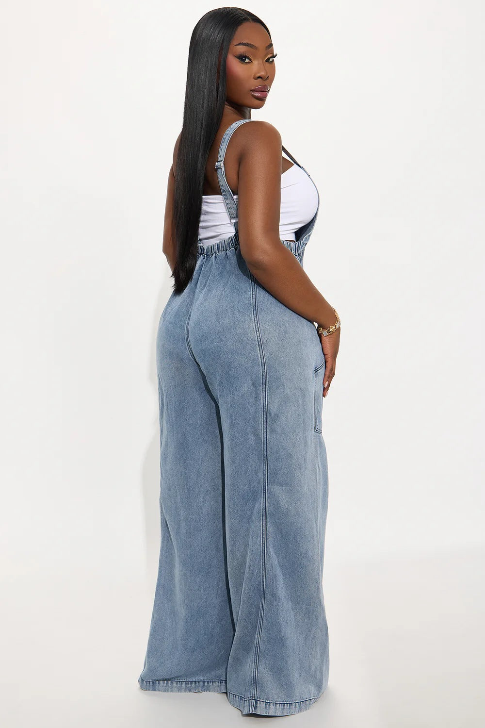 Women Washed Denim Jumpsuit Wide Leg Overall
