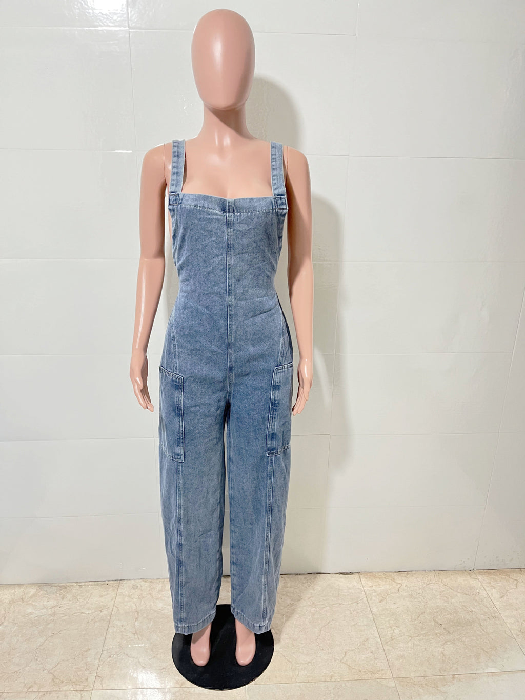 Women Washed Denim Jumpsuit Wide Leg Overall