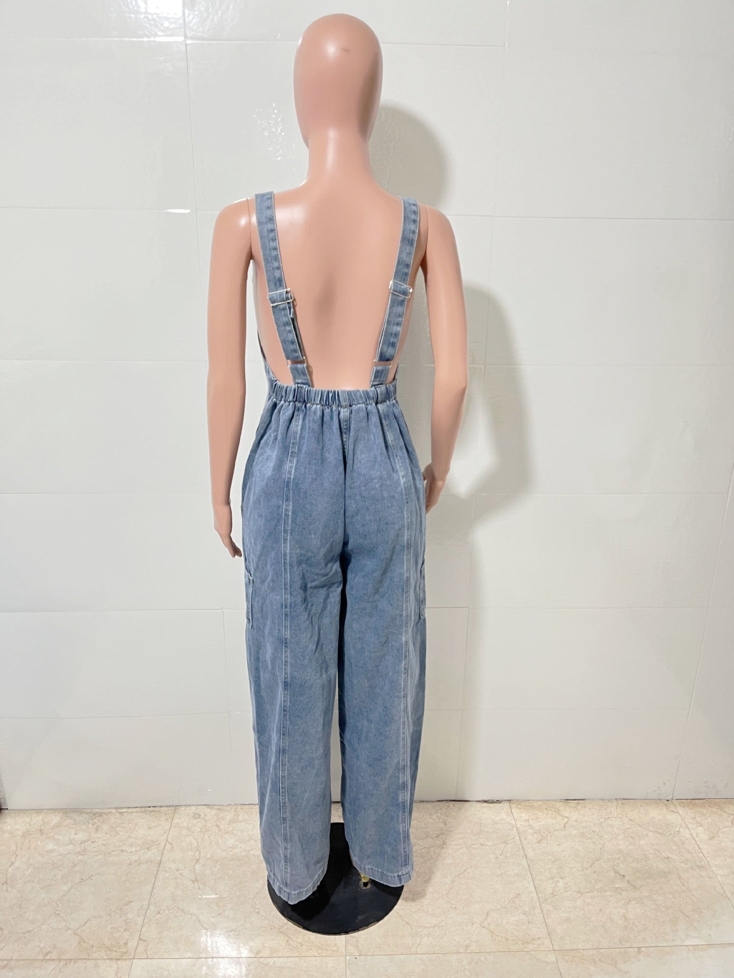Women Washed Denim Jumpsuit Wide Leg Overall