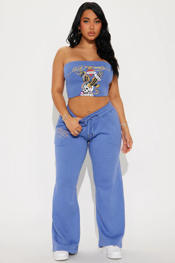 Sexy Strapless Top Trousers Two Piece Set